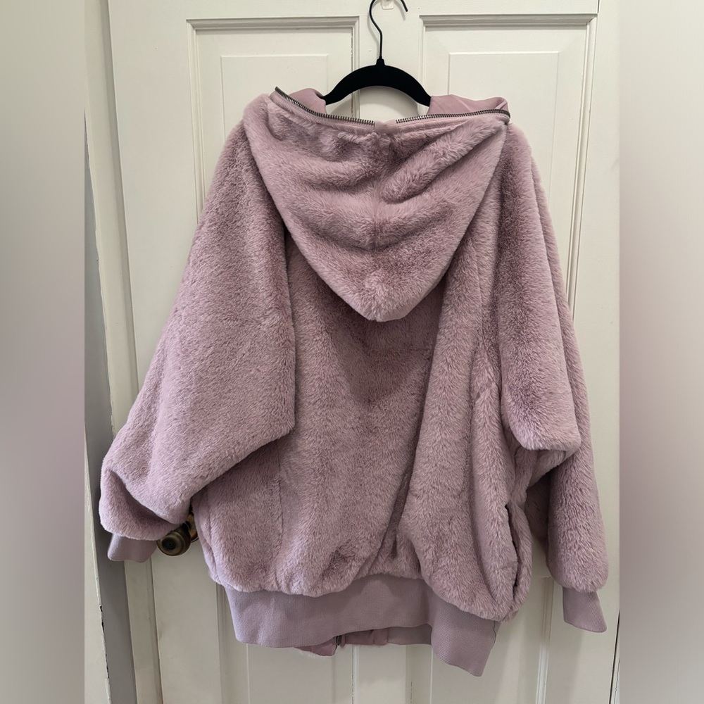 Free People Turn Up Zip Off Faux Fur Hoodie Coat Lavender Haze XS - Picture 11 of 13